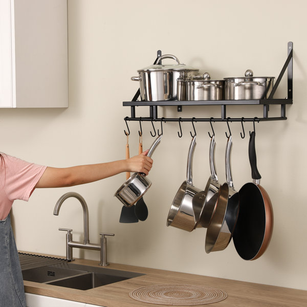 Prep & Savour Wall Mounted Pot Rack Kitchen 24 Inch Hanging Storage